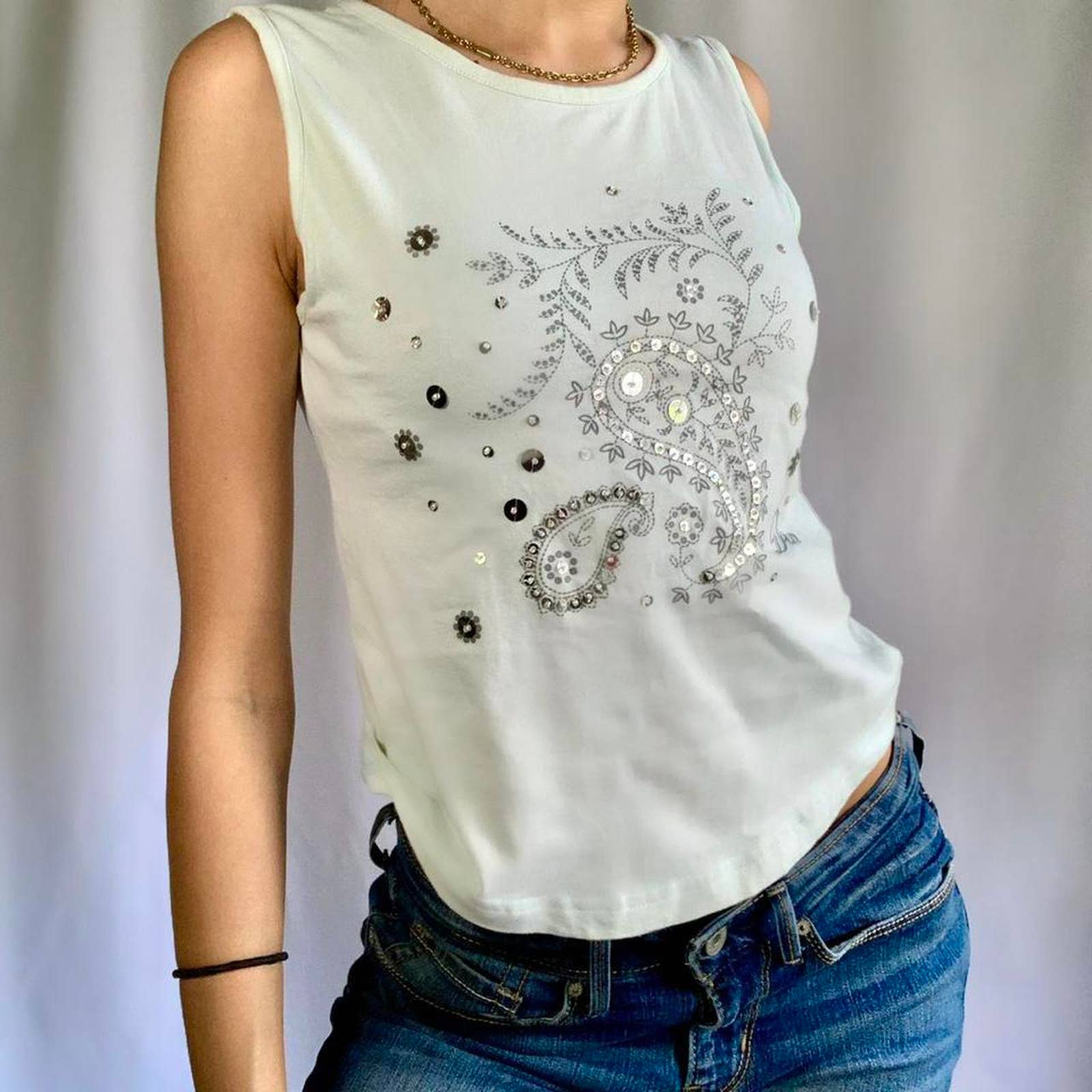 Authentic Baby Blur Christian Dior Paisley “Dior” Sleeveless Top Size S